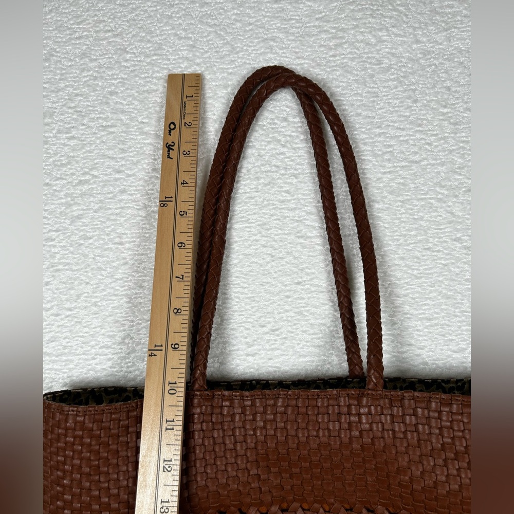 Talbots Woven Leather Tote Bag 100% Cotton Lining with Drawstring - Picture 13 of 14